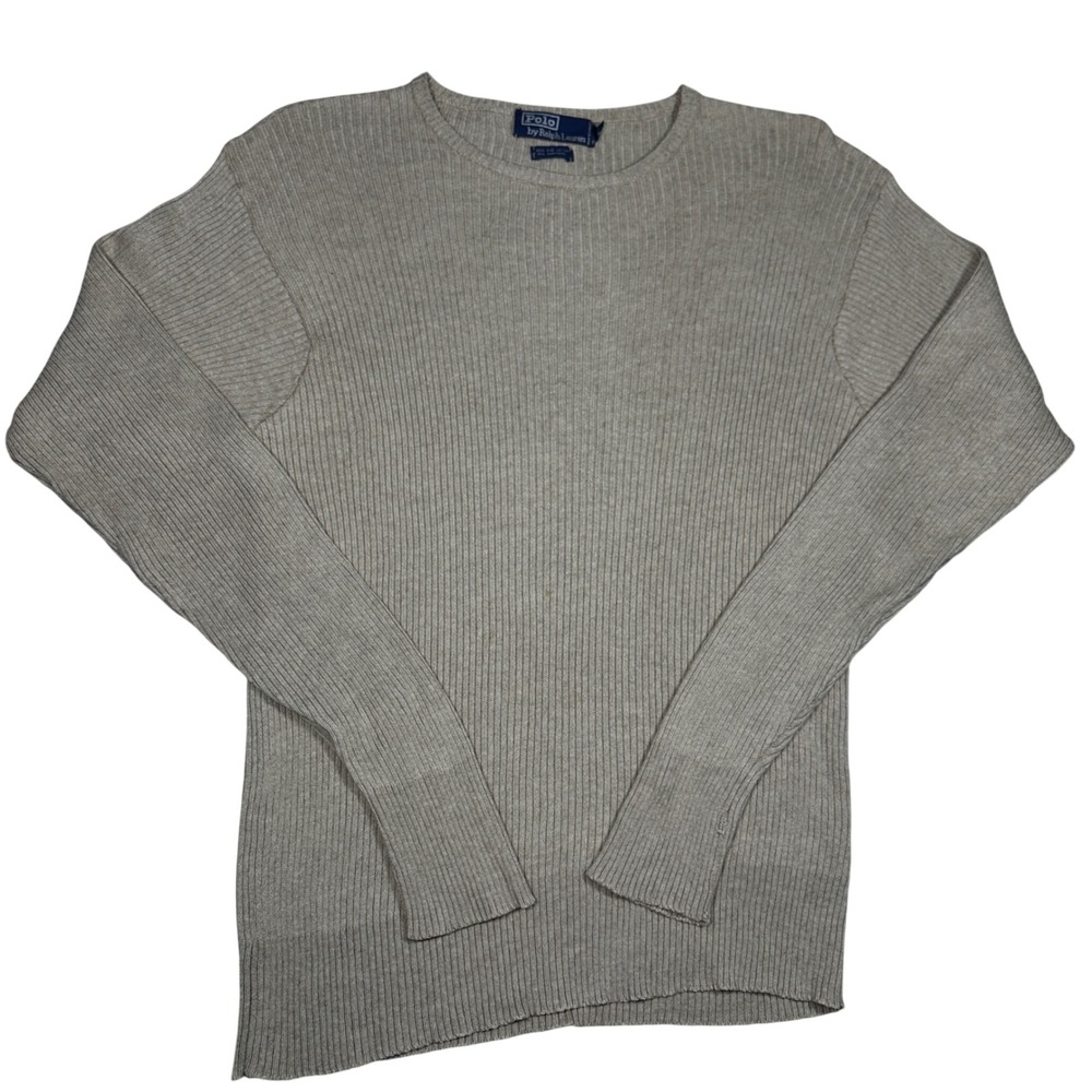 Polo Ralph Lauren Mens Tan Cotton Cashmere Blend Ribbed Crewneck Sweater Large